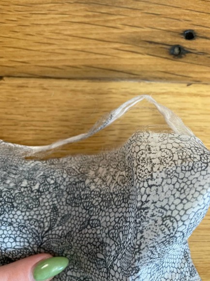 Vintage 1940s Silk Floral Large Square Scarf Wrap Blue Gray Lace Detail AS IS - Picture 9 of 12